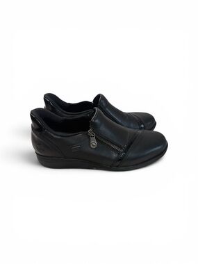 Rieker Black Leather Slip-On Zipper Loafers